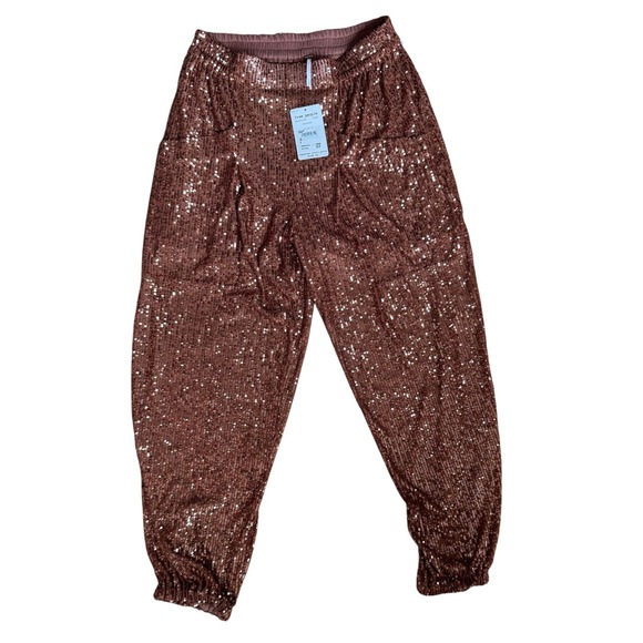 Free People Pants - Free People Bronze Sequin Jogger Pants OB1231395 Womens Small NWT Party Sparkle